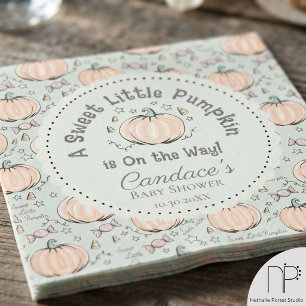 Green Gender Neutral Little Pumpkin Baby Shower Napkin