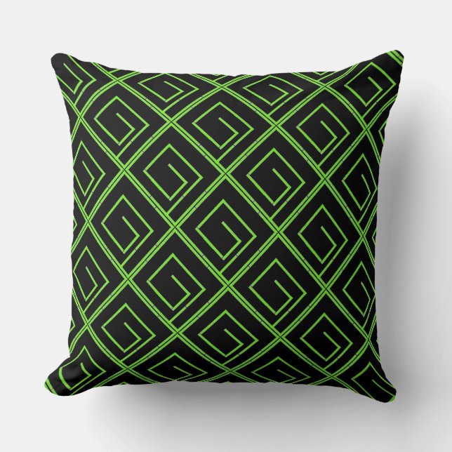 Green Geo Black    Throw Pillow (Front)