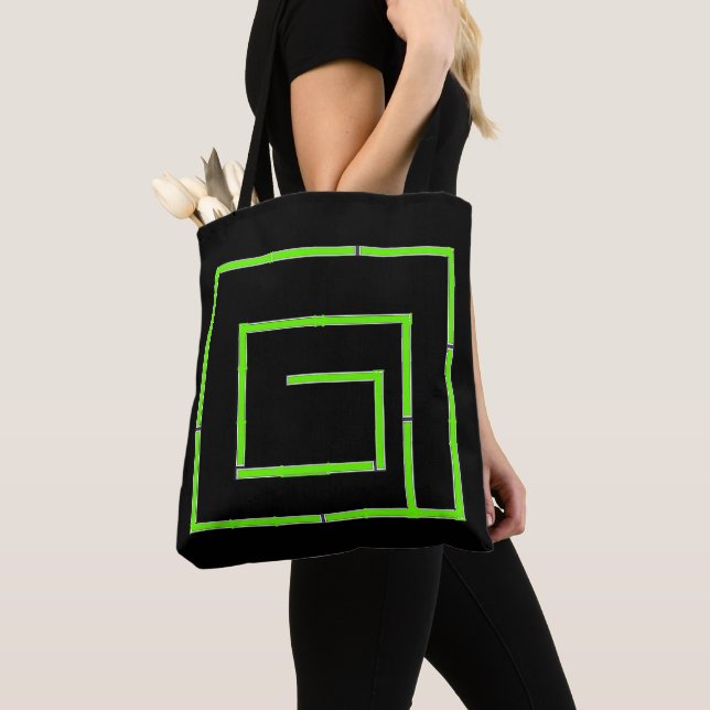 Green Geo Black  Tote Bag (Close Up)