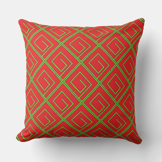 Green Geo Red     Throw Pillow (Front)
