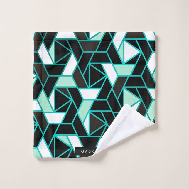 Green Geometric Abstract Pattern Bath Towel Set (Wash Cloth)