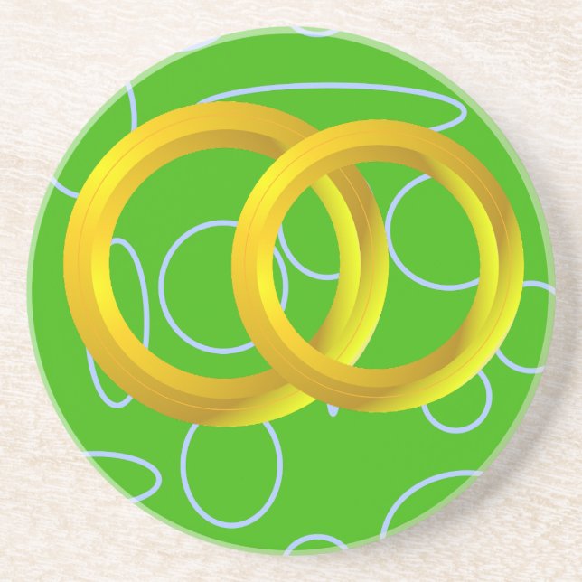 Green Geometric Circles Sandstone Coaster (Front)