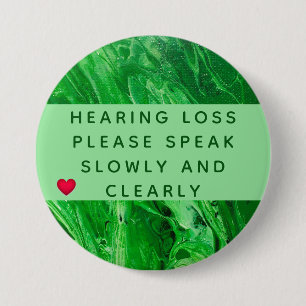Green Geometric Heart Hearing Loss 3 Inch Round Button