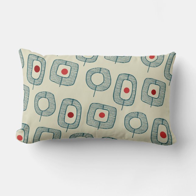 Green Geometric Open Shapes with Red Dots Lumbar Pillow (Front)