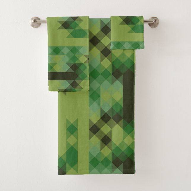 green geometric pattern bath towel set (Insitu)
