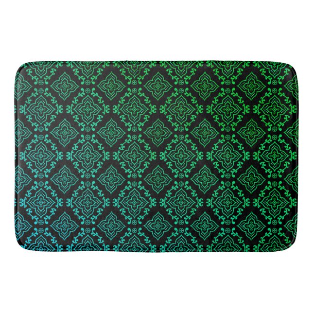 Green Geometric Pattern / Indian Print  Bath Mat (Front)