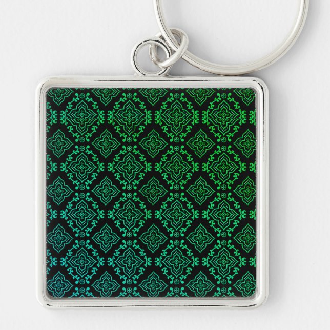 Green Geometric Pattern / Indian Print  Keychain (Front)