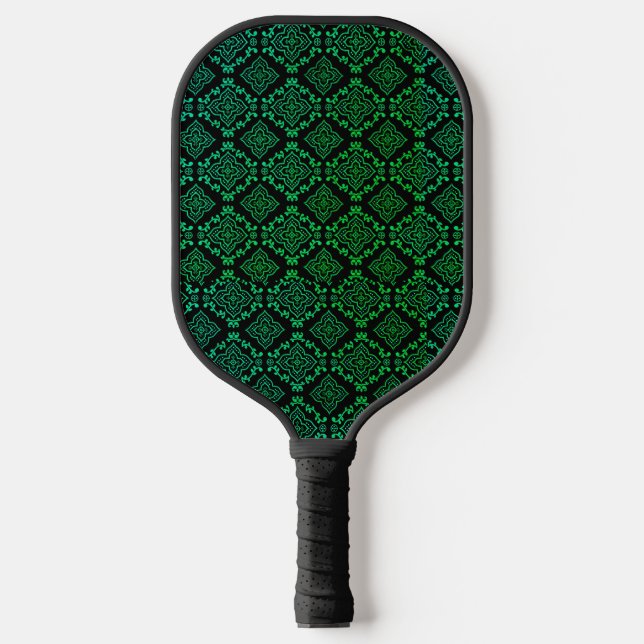 Green Geometric Pattern / Indian Print  Pickleball Paddle (Front)
