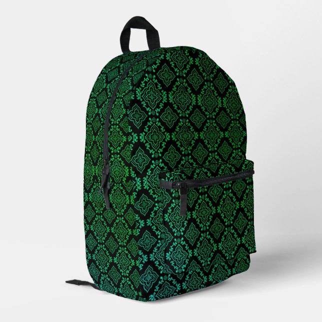 Green Geometric Pattern / Indian Print  Printed Backpack (Back Corner Left)