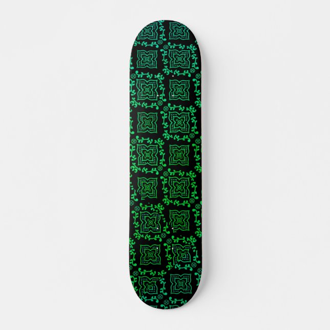 Green Geometric Pattern / Indian Print  Skateboard (Front)