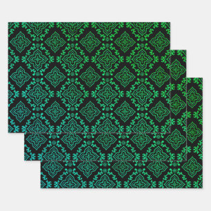 Green Geometric Pattern / Indian Print  Wrapping Paper Sheet