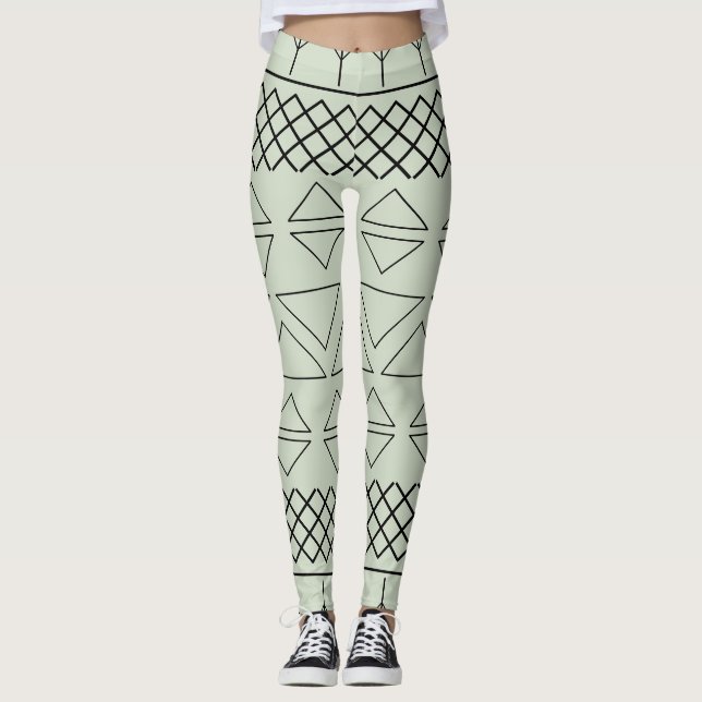 Green Geometric Pattern  Leggings (Front)