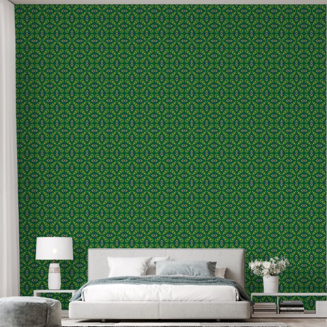 Green geometric pattern wallpaper (Bedroom)