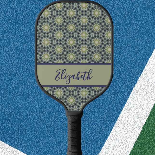Green Geometric pattern with custom name women's  Pickleball Paddle (Creator Uploaded)
