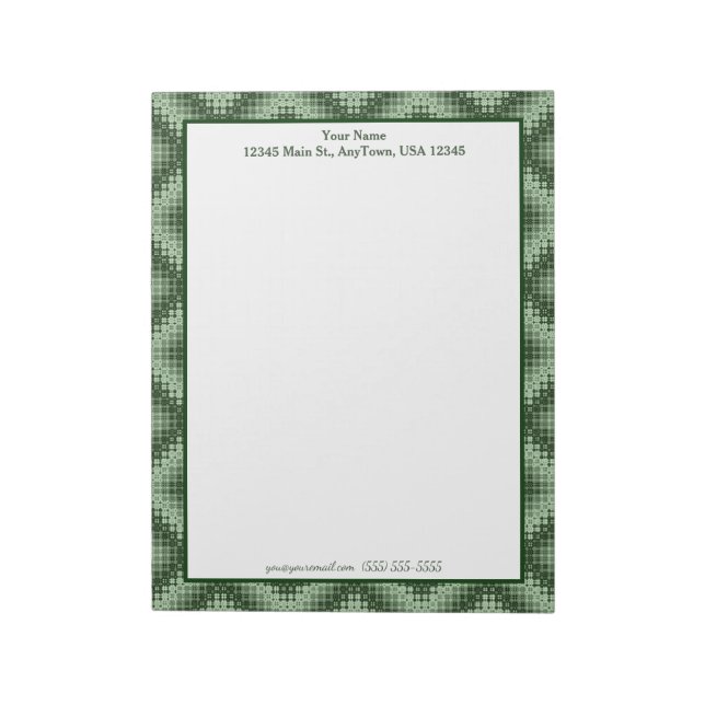 Green Geometric Plaid Customizable Notepad (Rotated)