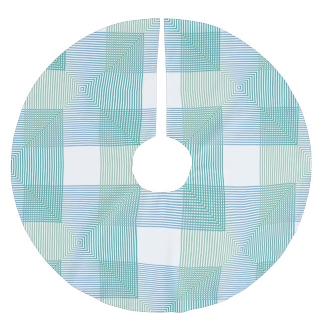 Green geometric squares brushed polyester tree skirt (Front)