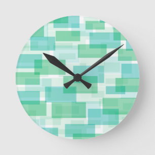 Green geometrical squares pattern round clock
