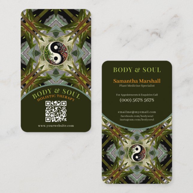 Green Geometry Plant Medicine Yin Yang Holistic Calling Card (Front/Back)