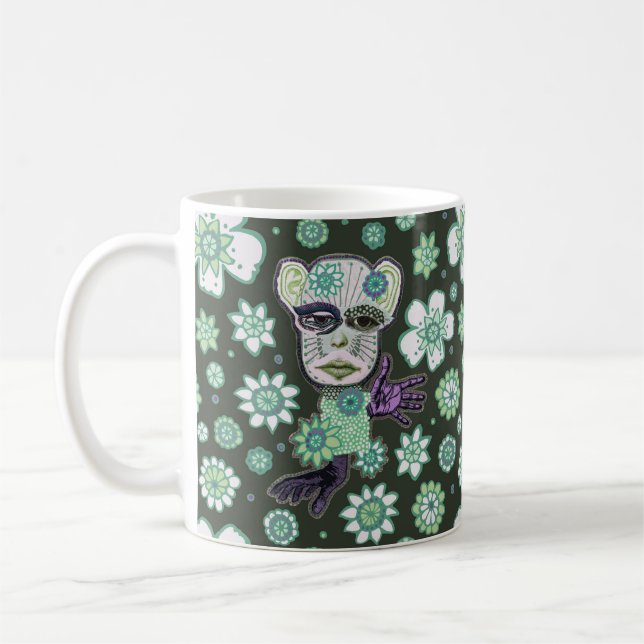 Green Giant Drollery Floral by Natalie Schorr Coffee Mug (Left)