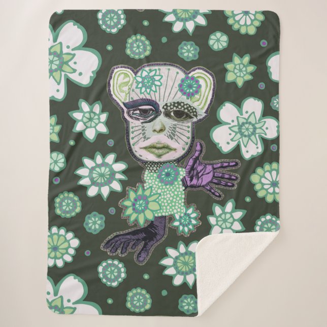 Green Giant Drollery Floral by Natalie Schorr Sherpa Blanket (Front)