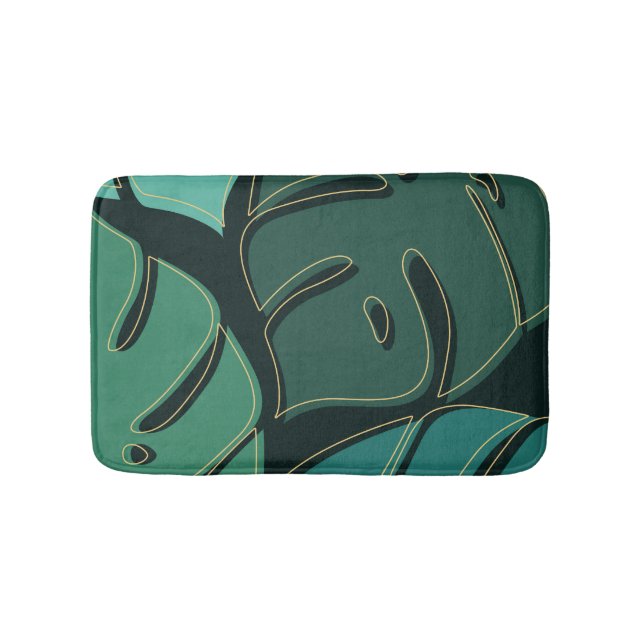 Green giant monstera leaves design bath mat (Front)