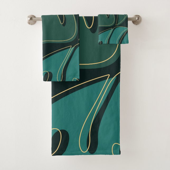 Green giant monstera leaves design bath towel set (Insitu)