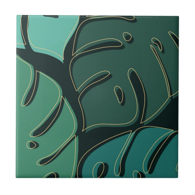 Green giant monstera leaves design tile (Front)
