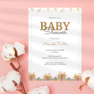 Green Gift Gold Simple Baby Shower Invitation