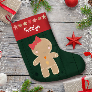 Green Gingerbread Girl Holiday Name Rustic Cute Small Christmas Stocking