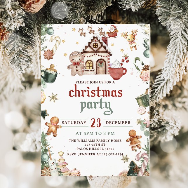 Green Gingerbread House Christmas Cookie Party Invitation (Creator Uploaded)