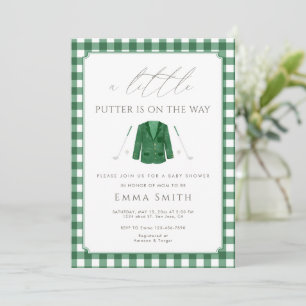 Green Gingham A Little Putter Golf Baby Shower Invitation