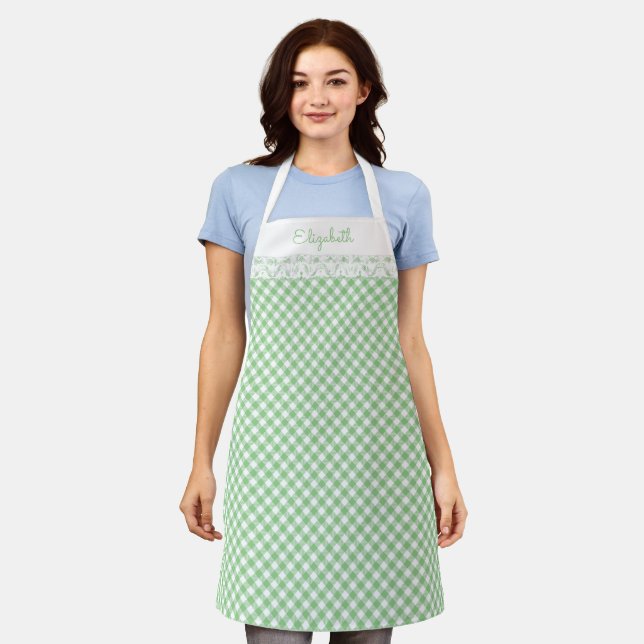 Green Gingham All-Over Print Apron (Worn)