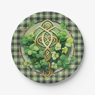 Green Gingham And Celtic Triskele  Paper Plate