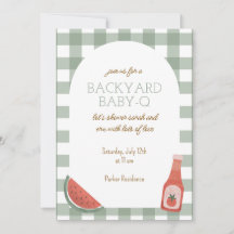 Green Gingham Baby-Q Baby Shower Invitation