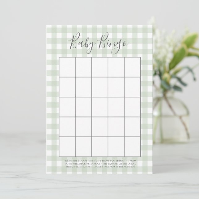 Green Gingham Baby Shower Bingo Cards (Standing Front)
