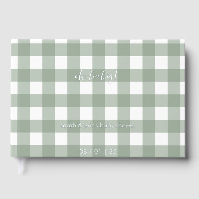 Green Gingham Baby Shower Guest Book (Front)