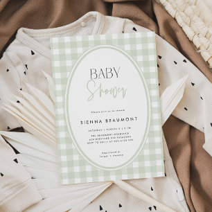 Green Gingham Baby Shower Invitation