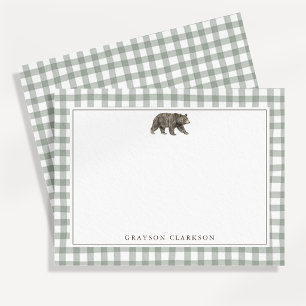 Green Gingham Bear Nursery Note Card