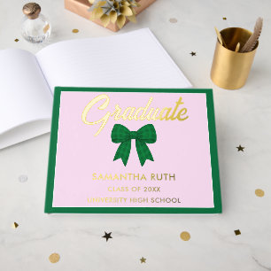 Green Gingham Bow Graduation Party Guest Book