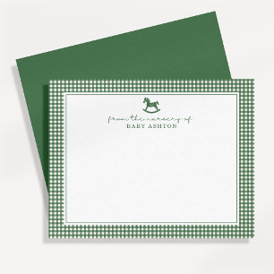 Green Gingham  Boy Personalized Nursery Note Card
