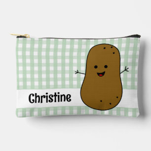 Green Gingham Brown Potato Custom Accessory Pouch
