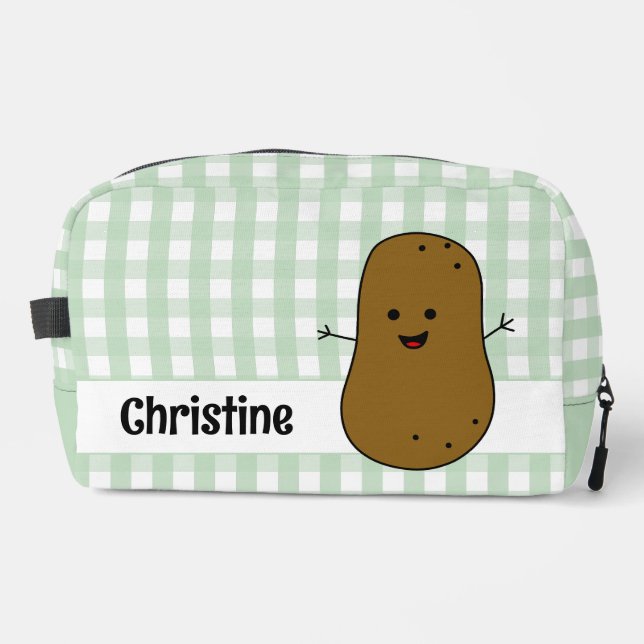 Green Gingham Brown Potato Custom Dopp Kit (Front)