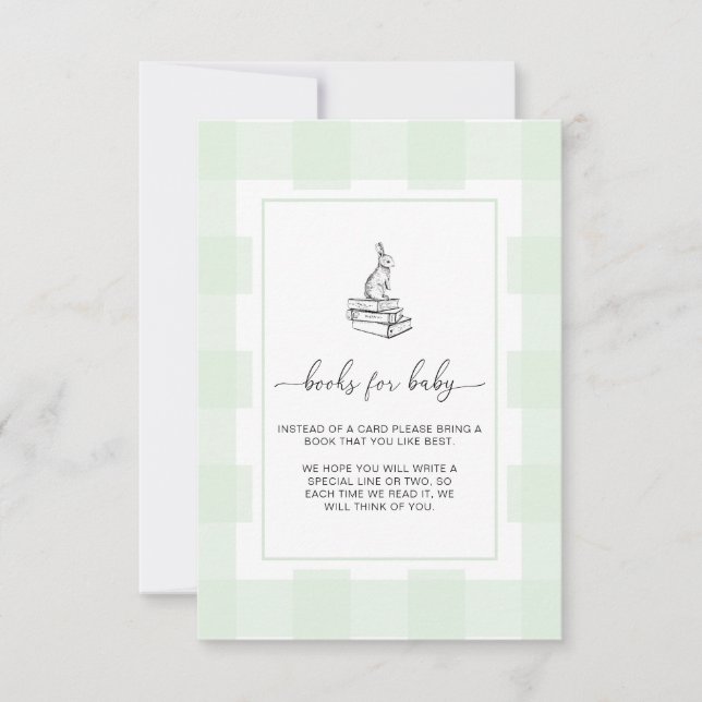 Green Gingham Bunny Books Request Insert Card (Front)