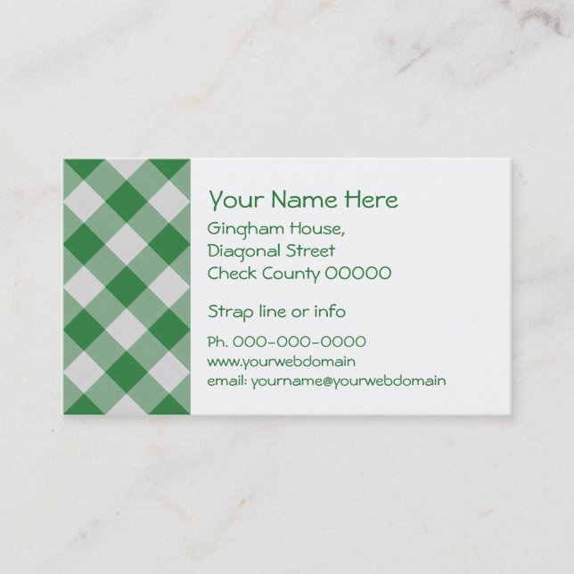 Green gingham business card (Front)