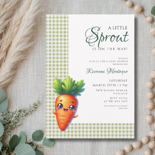Green Gingham Carrot Little Sprout Baby Shower Invitation