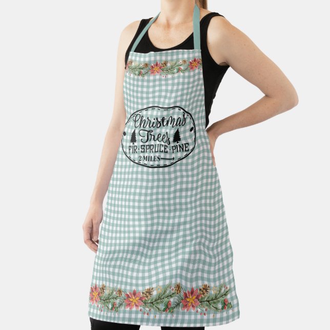 Green Gingham Check - Christmas Trees - Country Apron (Insitu)