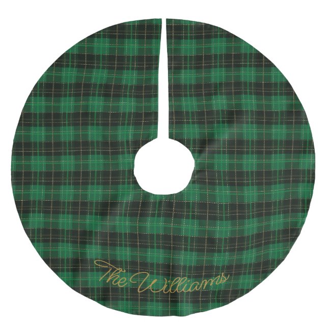 Green Gingham Check Plaid Christmas Brushed Polyester Tree Skirt (Front)