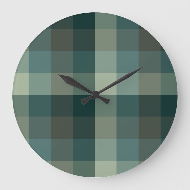 Green Gingham Check Plaid Design  Large Clock (Front)