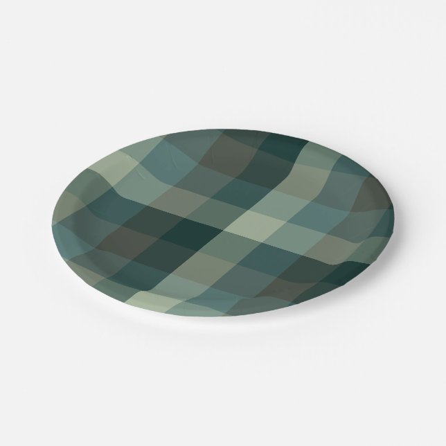 Green Gingham Check Plaid Design  Paper Plate (Angled)