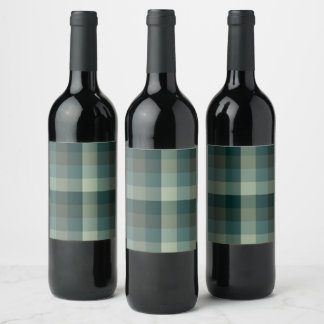 Green Gingham Check Plaid Design  Wine Label